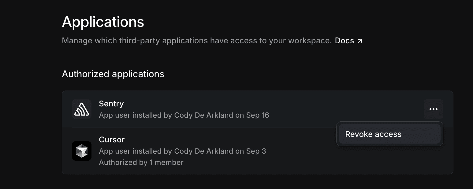 Revoke Access to Sentry from Linear applications