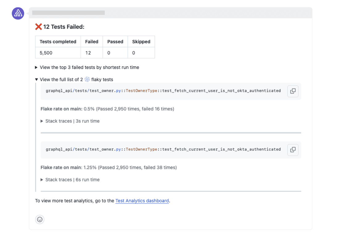 Test Analytics comment