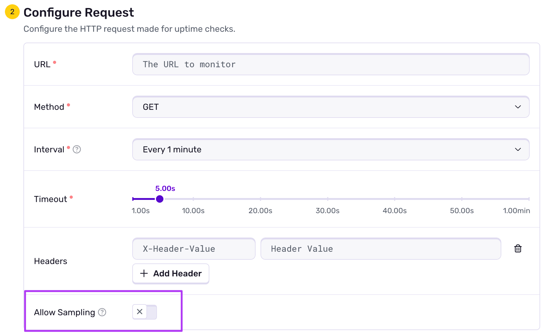 Uptime Alert Allow Sampling Configuration