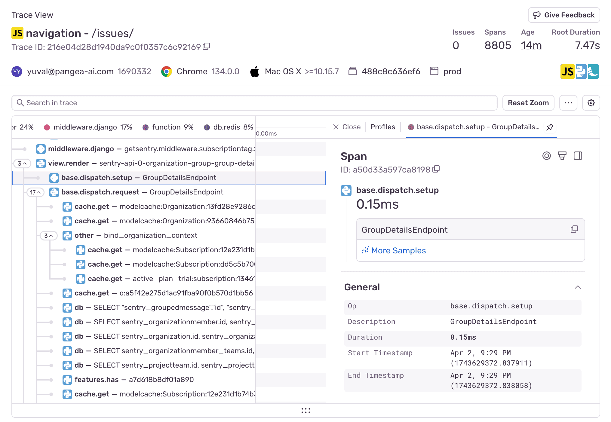 Spans in the Trace View